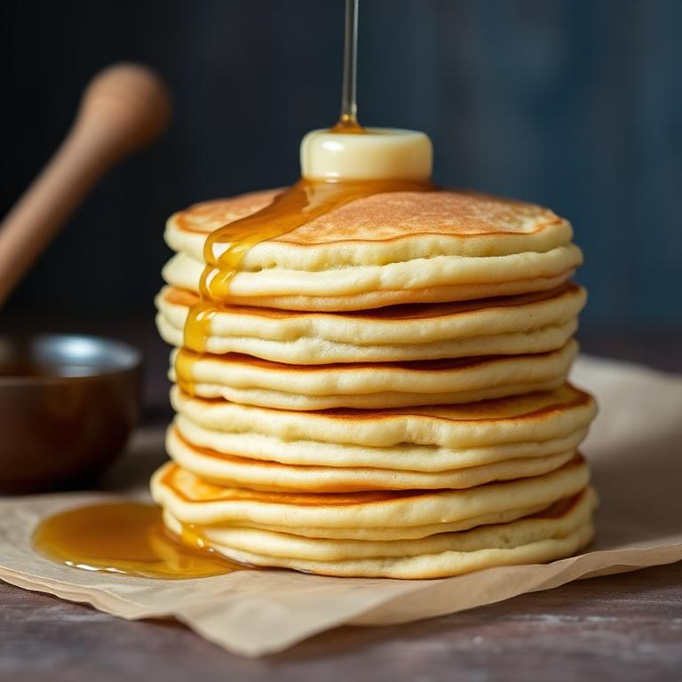 Stack of fluffy mini pancakes with honey