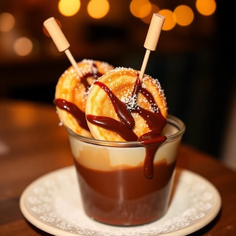 Mini pancakes on a stick with chocolate