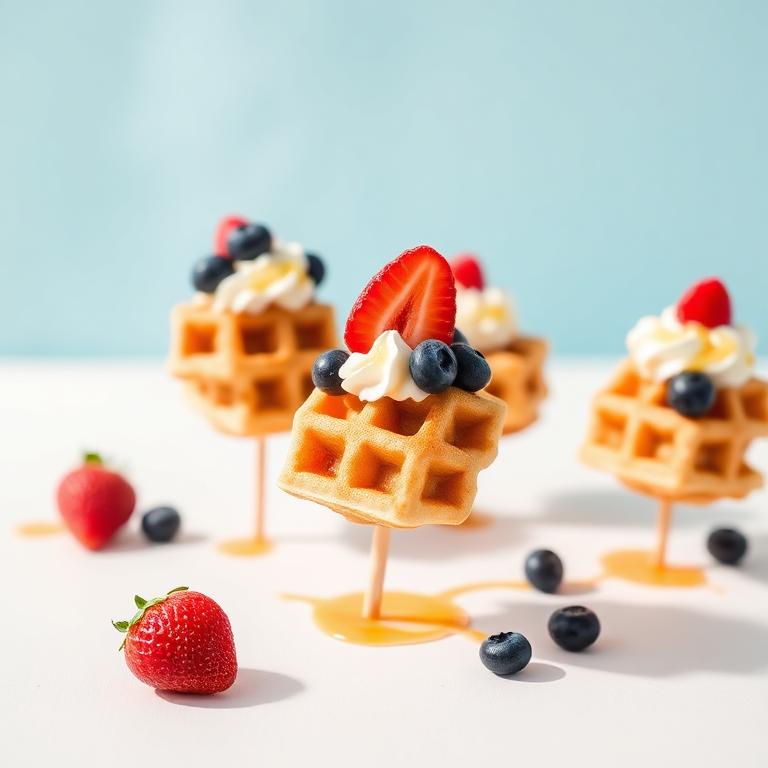 Mini waffles on sticks with berries and cream